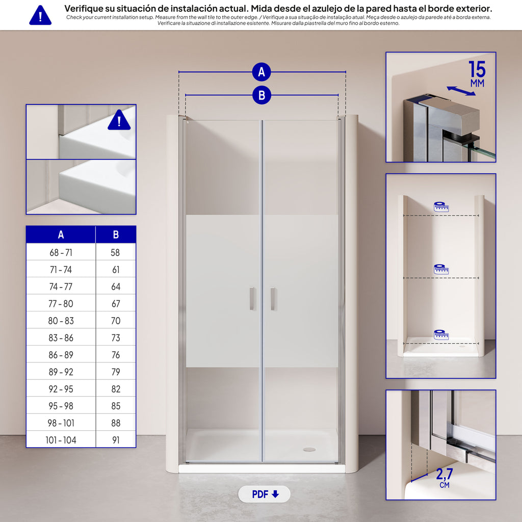 LARA - Porta doccia con ante a battente in vetro temperato parzialmente satinato 6 mm