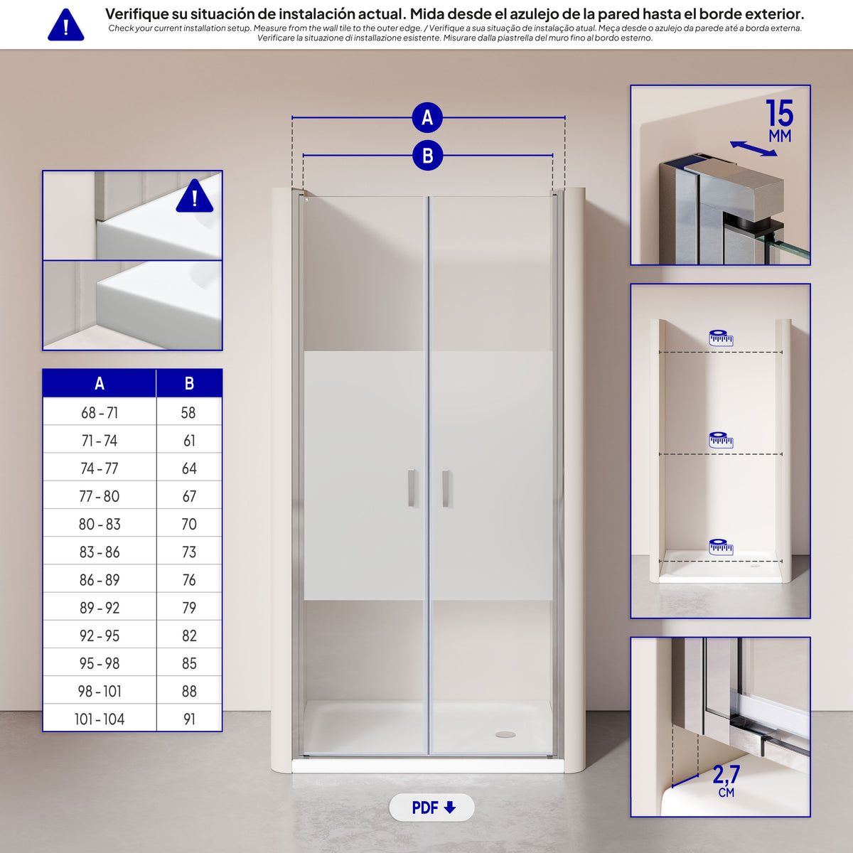 LARA - Porta doccia con ante a battente in vetro temperato parzialmente satinato 6 mm