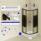 ELLA - Cabina de ducha de cuadrante con vidrio transparente, líneas negras y puertas correderas