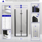 MILA - Puerta plegable en vidrio templado de 6 mm con perfiles negros - Varios tamaños