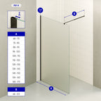 FIONA - Painel de duche walk-in em vidro fosco 10mm com perfil e barra estabilizadora preto