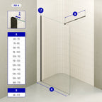 FIONA - Panel de ducha walk-in de vidrio transparente de 10 mm con perfil y barra estabilizadora negros