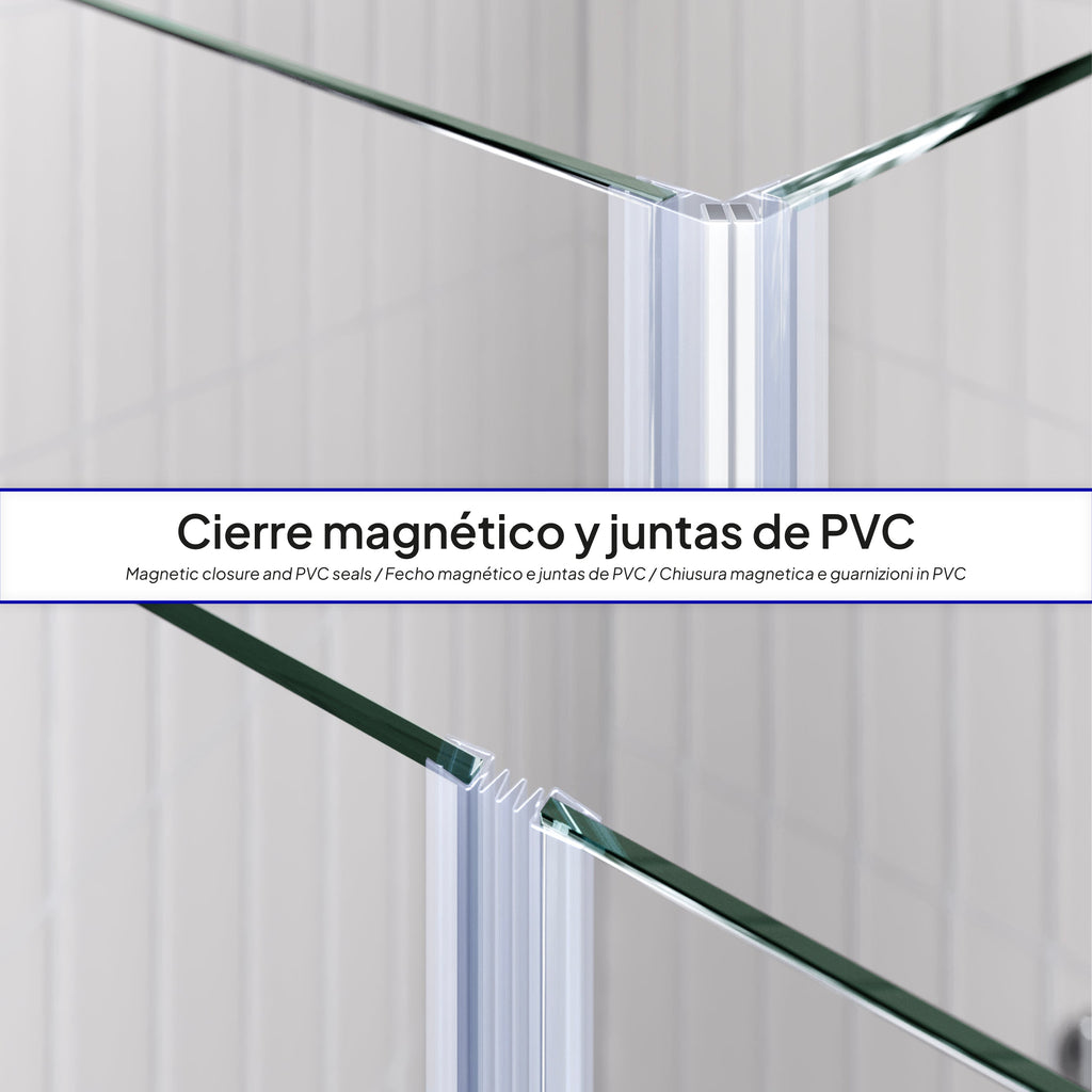 EMMA - Cabine de duche com vidro transparente 6mm - Portas articuladas e perfis em Inox