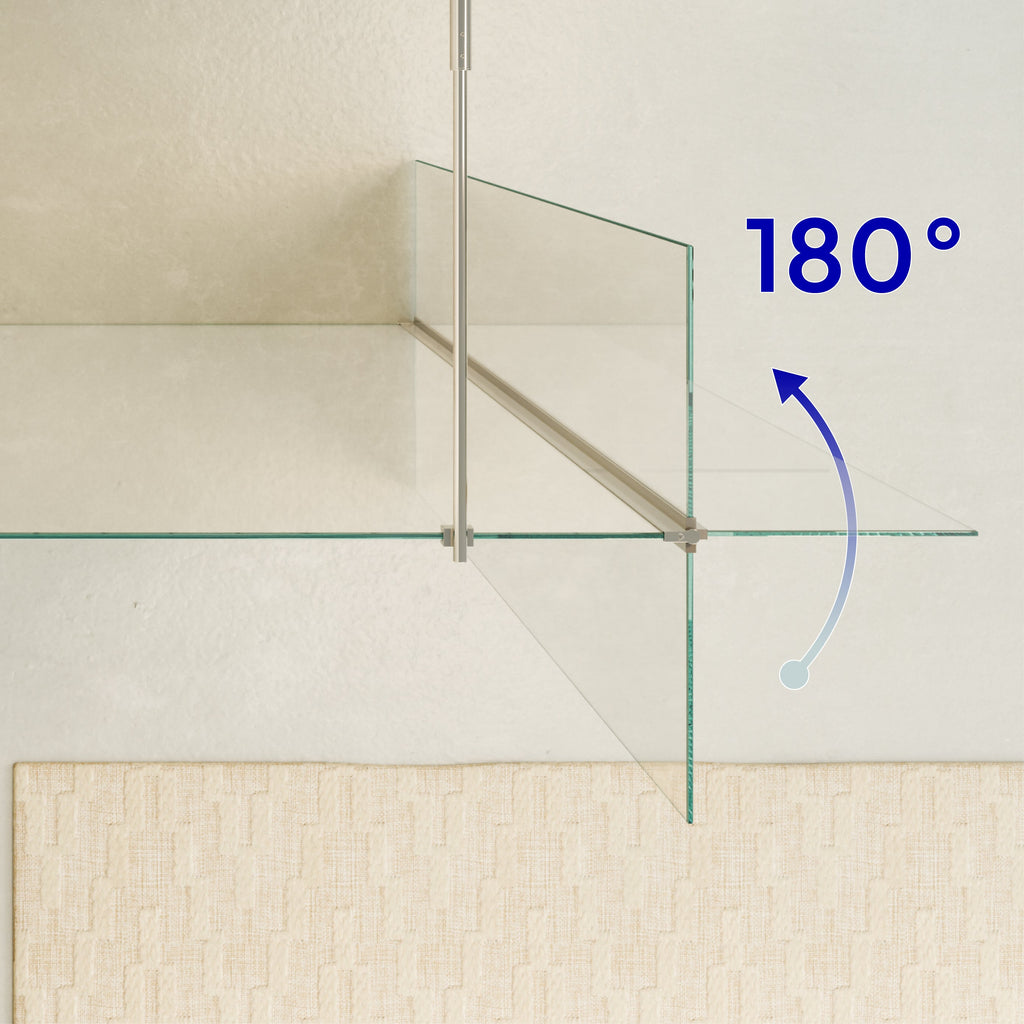 FIONA - Painel de duche walk-In com painel lateral giratório 40 cm em vidro transparente 10mm com perfil e barra estabilizadora cromado
