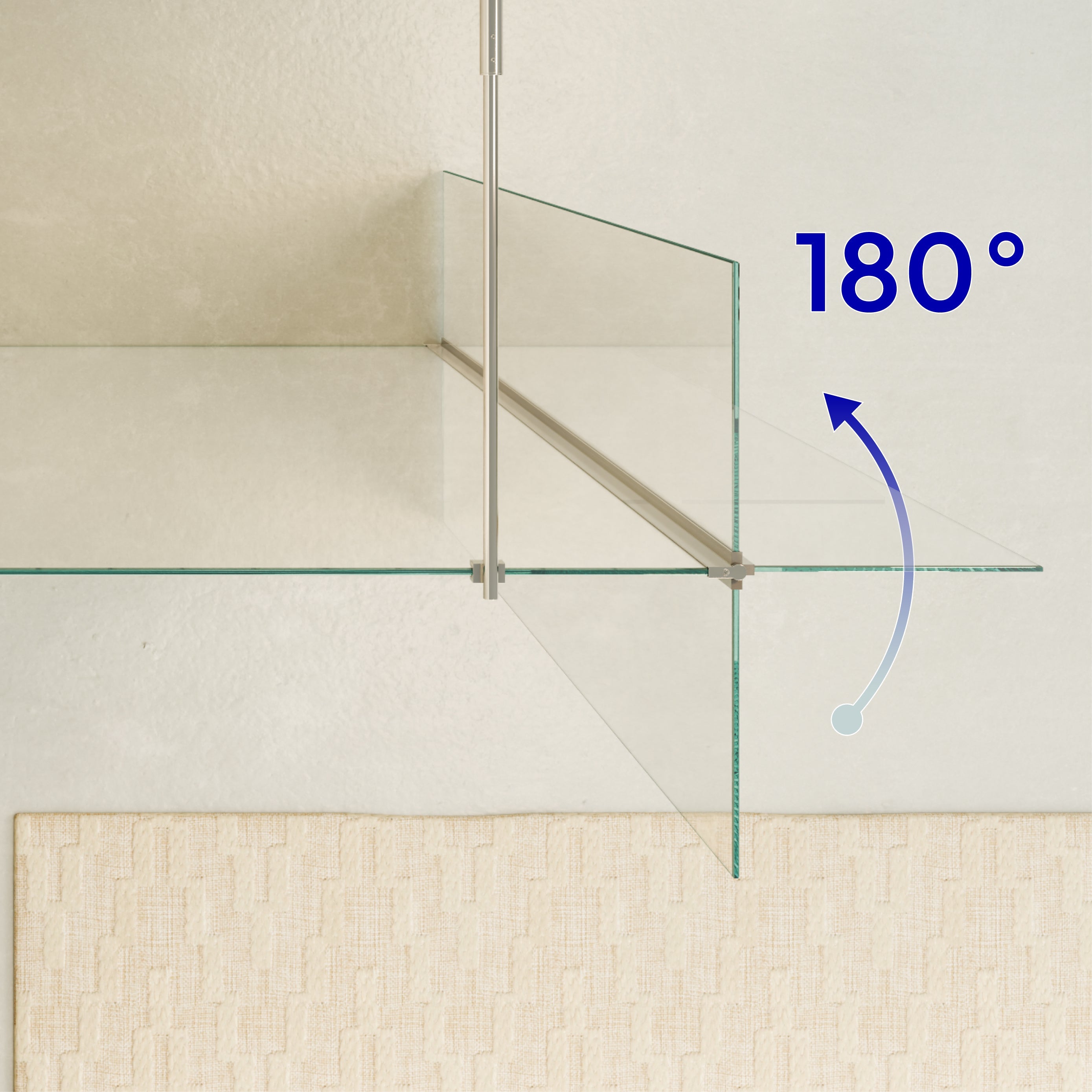 FIONA - Painel de duche walk-In com painel lateral giratório 40 cm em vidro transparente 10mm com perfil e barra estabilizadora cromado