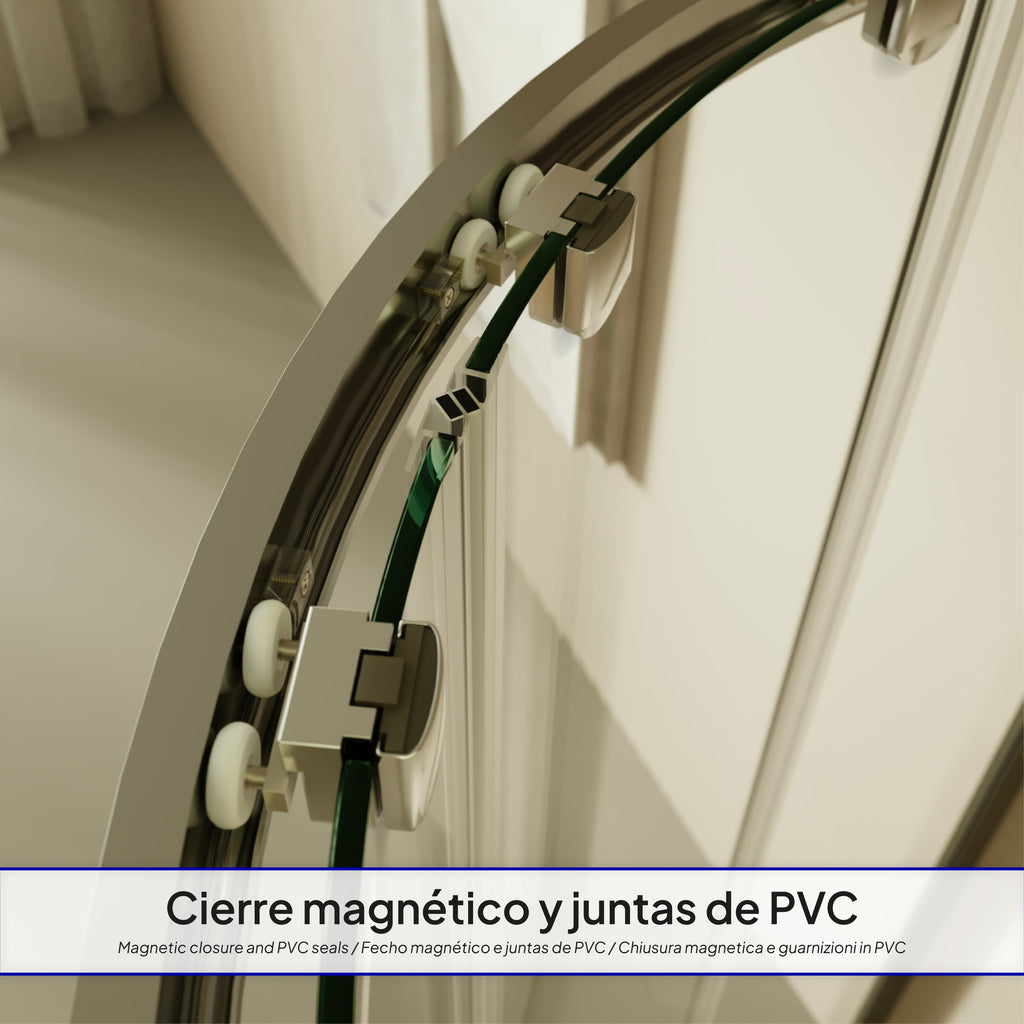 ELLA - Cabina de ducha de cuadrante en vidrio transparente, puertas correderas y perfiles en aluminio