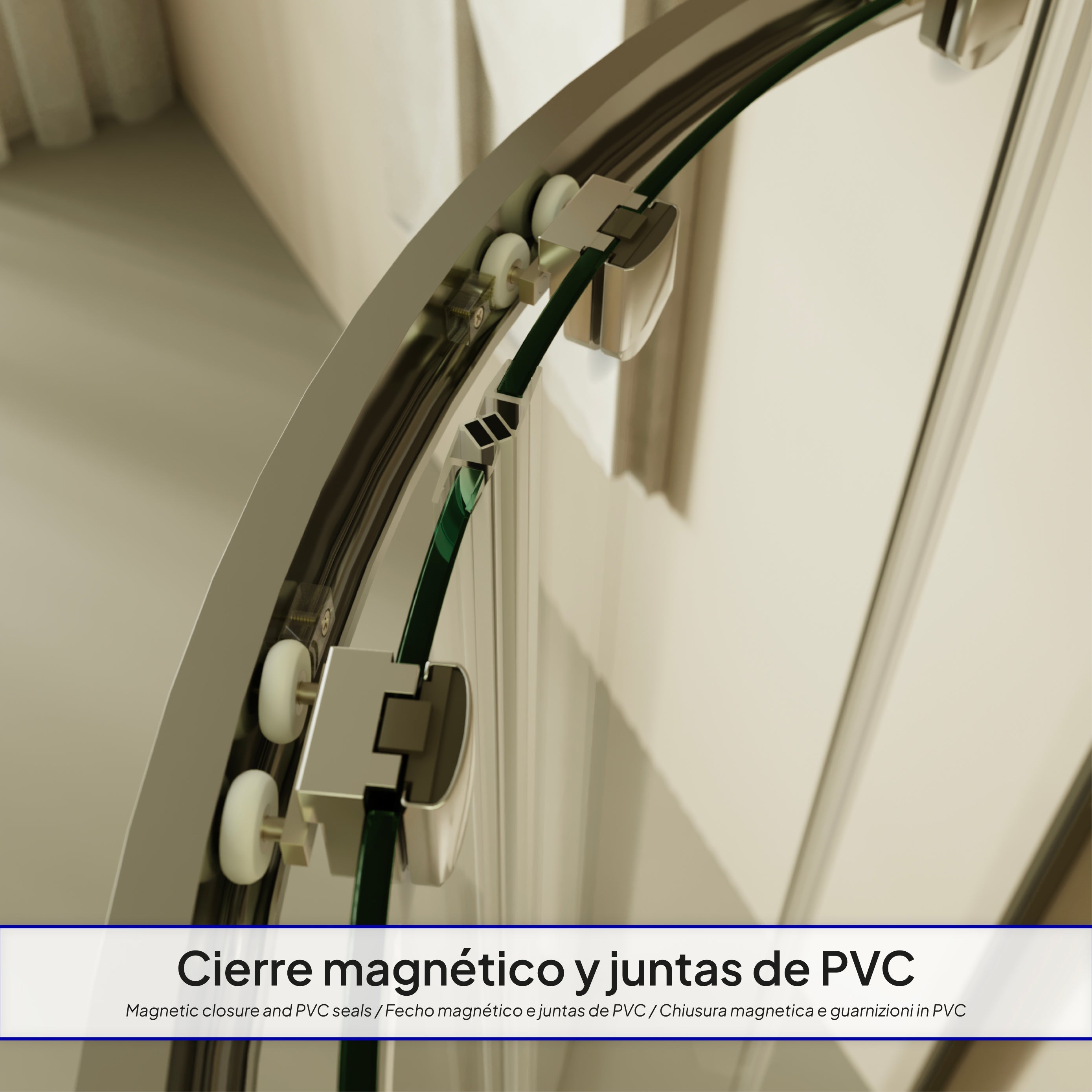 ELLA - Cabina de ducha de cuadrante en vidrio transparente, puertas correderas y perfiles en aluminio