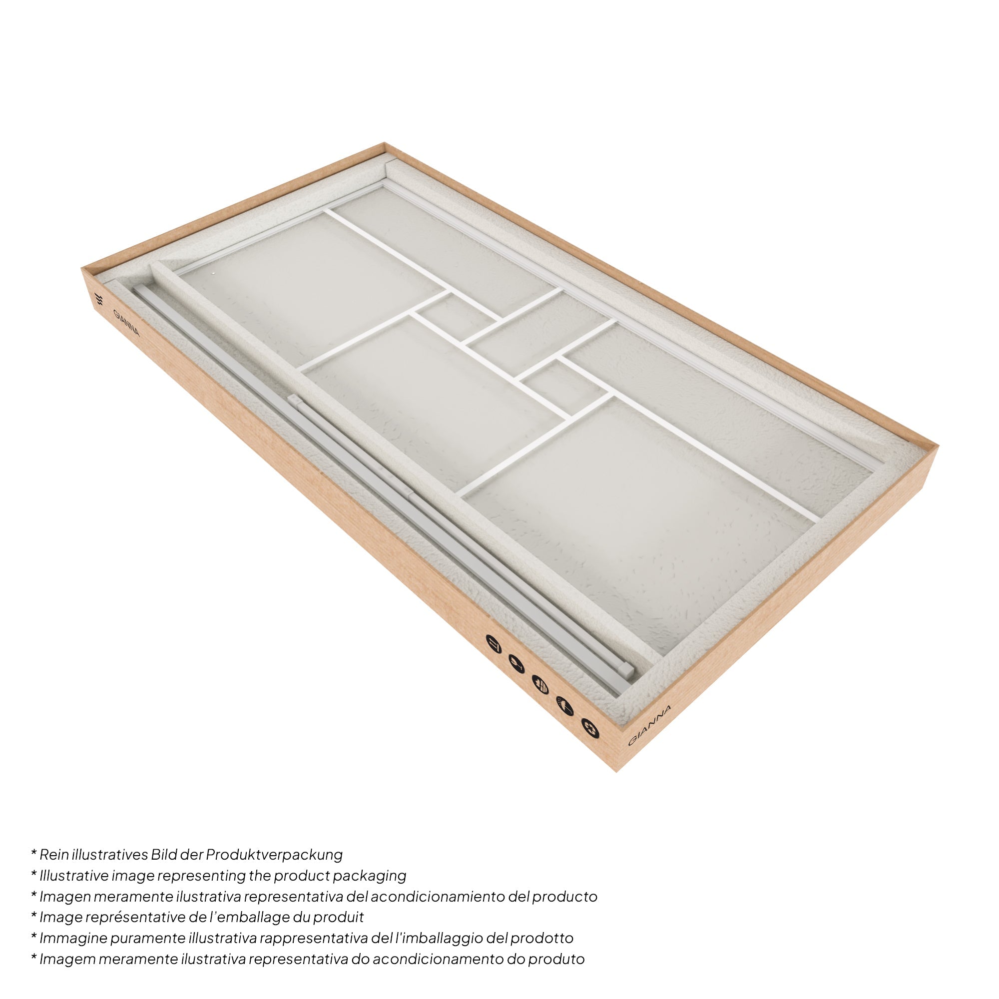 GIANNA - Panel de Ducha Walk-In en Vidrio Templado con Bloques, Perfil Blanco y Barra Estabilizadora