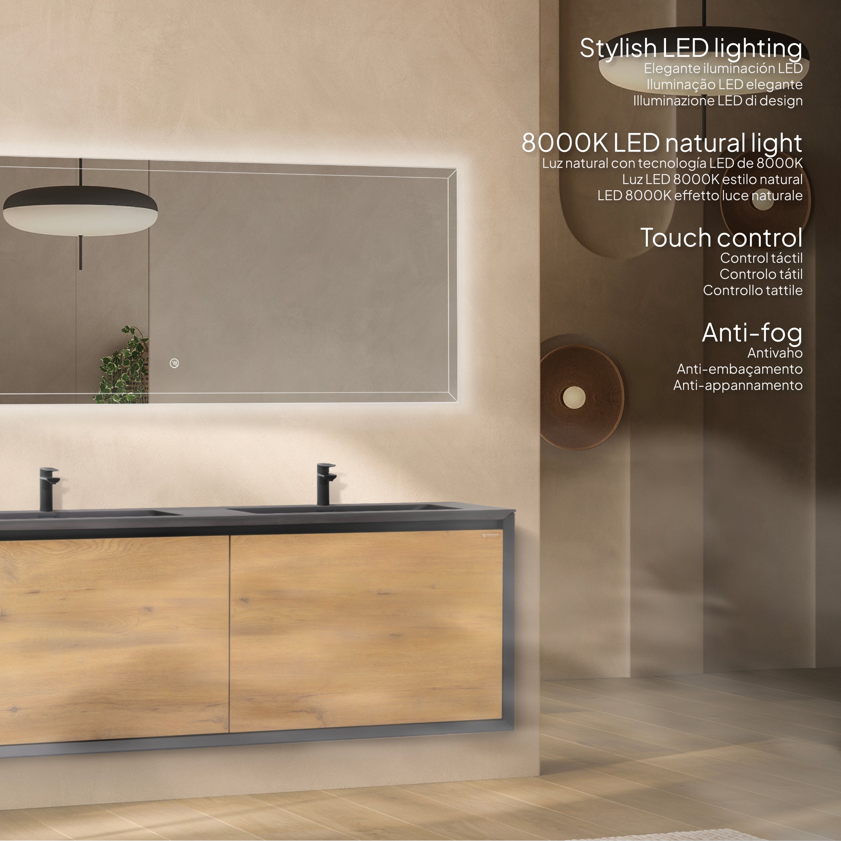 Fidia - Conjunto de baño suspendido doble - Disponible en 150 y 190 cm