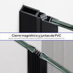 MILA - Puerta plegable en vidrio templado de 6 mm con perfiles negros - Varios tamaños