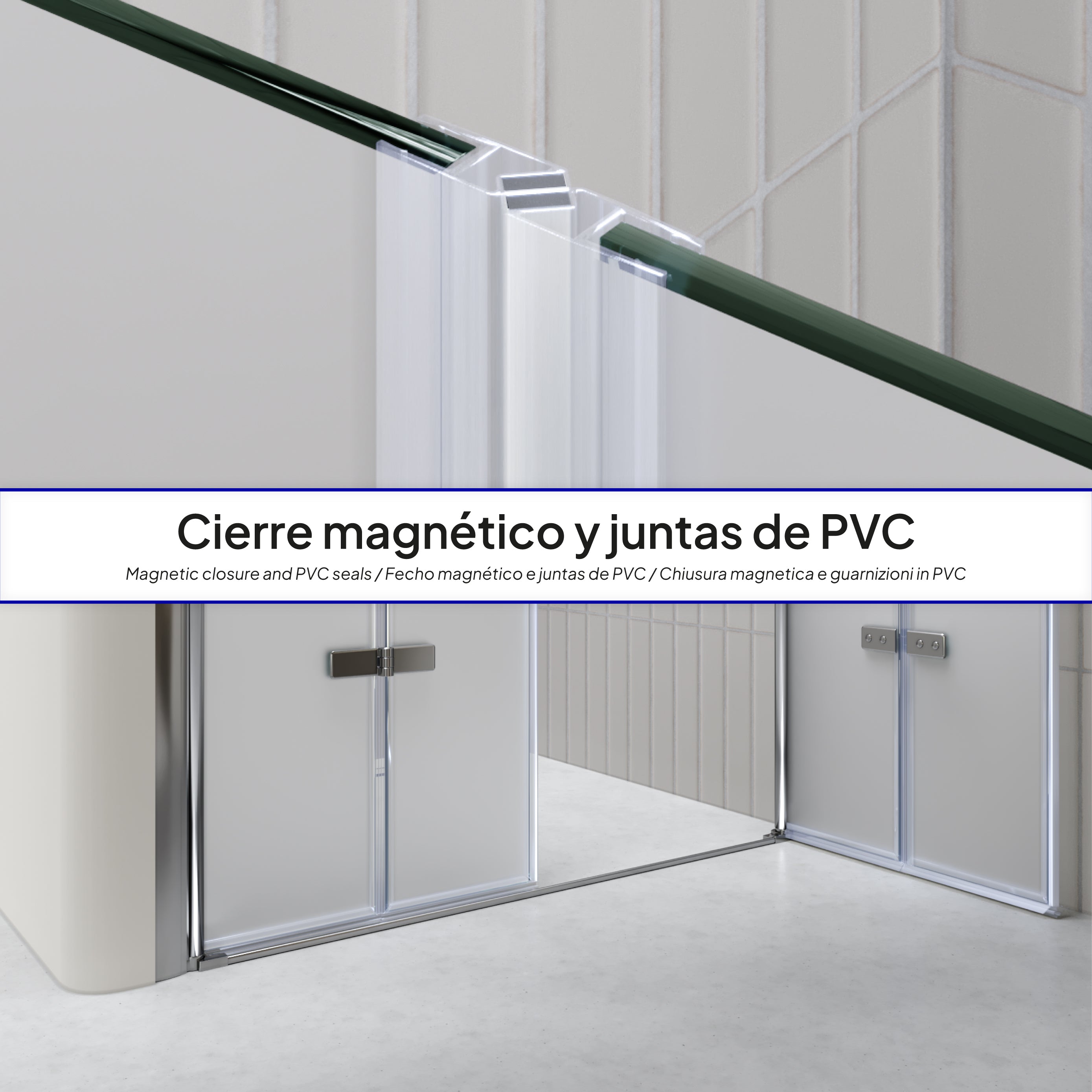 LENA - Frontal de ducha con puertas plegables en vidrio templado esmerilado