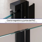 LARA - Frontal de duche em vidro temperado fosco de 6 mm, portas batentes e perfis pretos