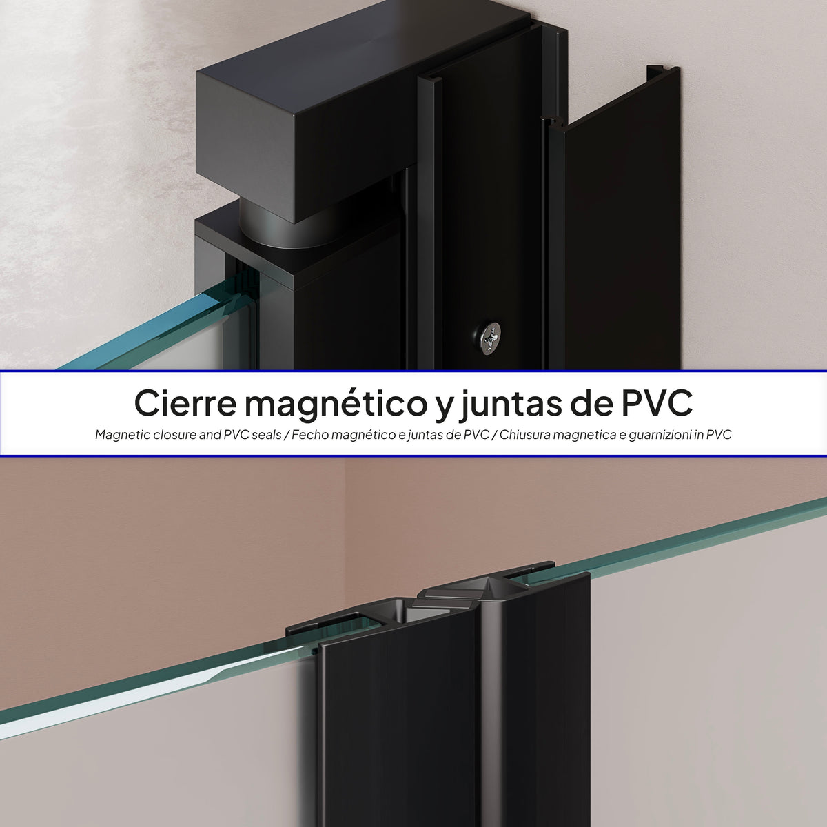 LARA - Frontal de duche em vidro temperado fosco de 6 mm, portas batentes e perfis pretos