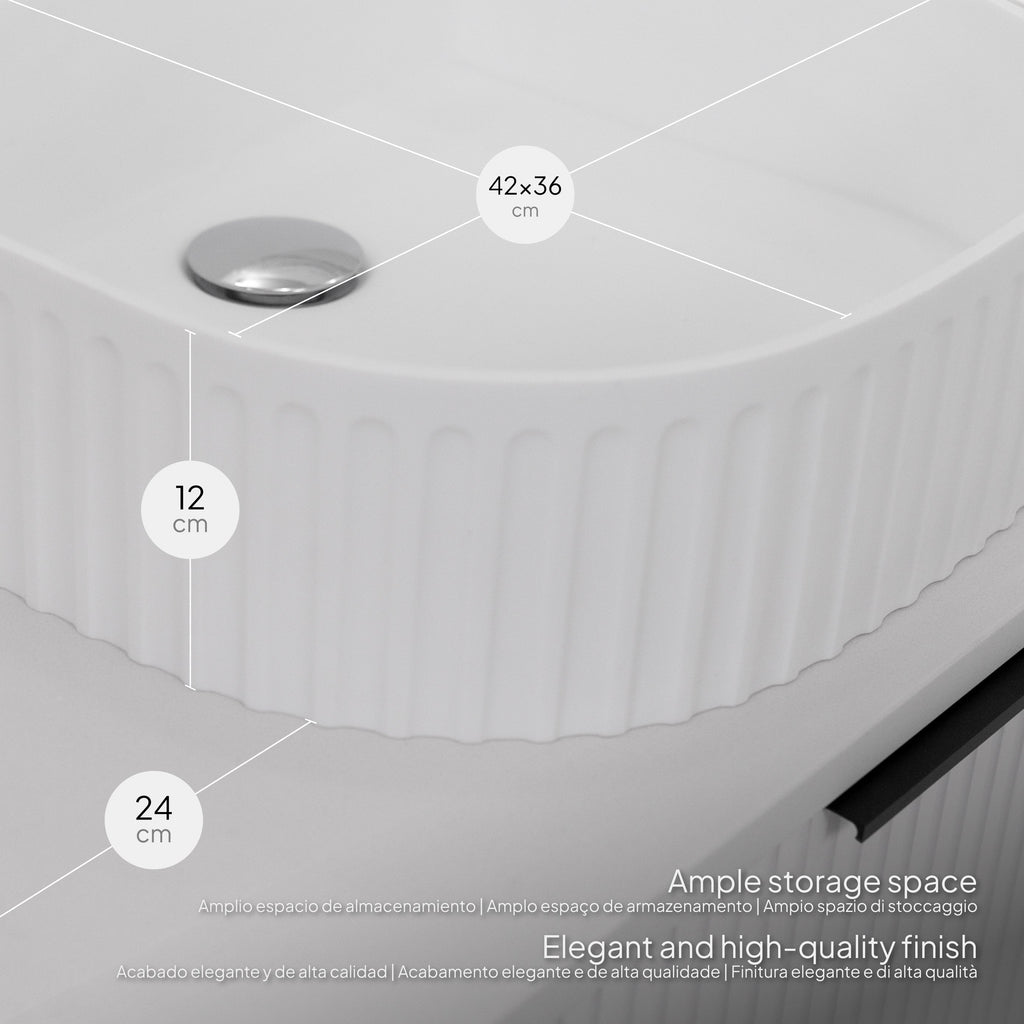 Maia - Mueble de lavabo suspendido con cajones soft-close | 90 cm | Blanco acanalado