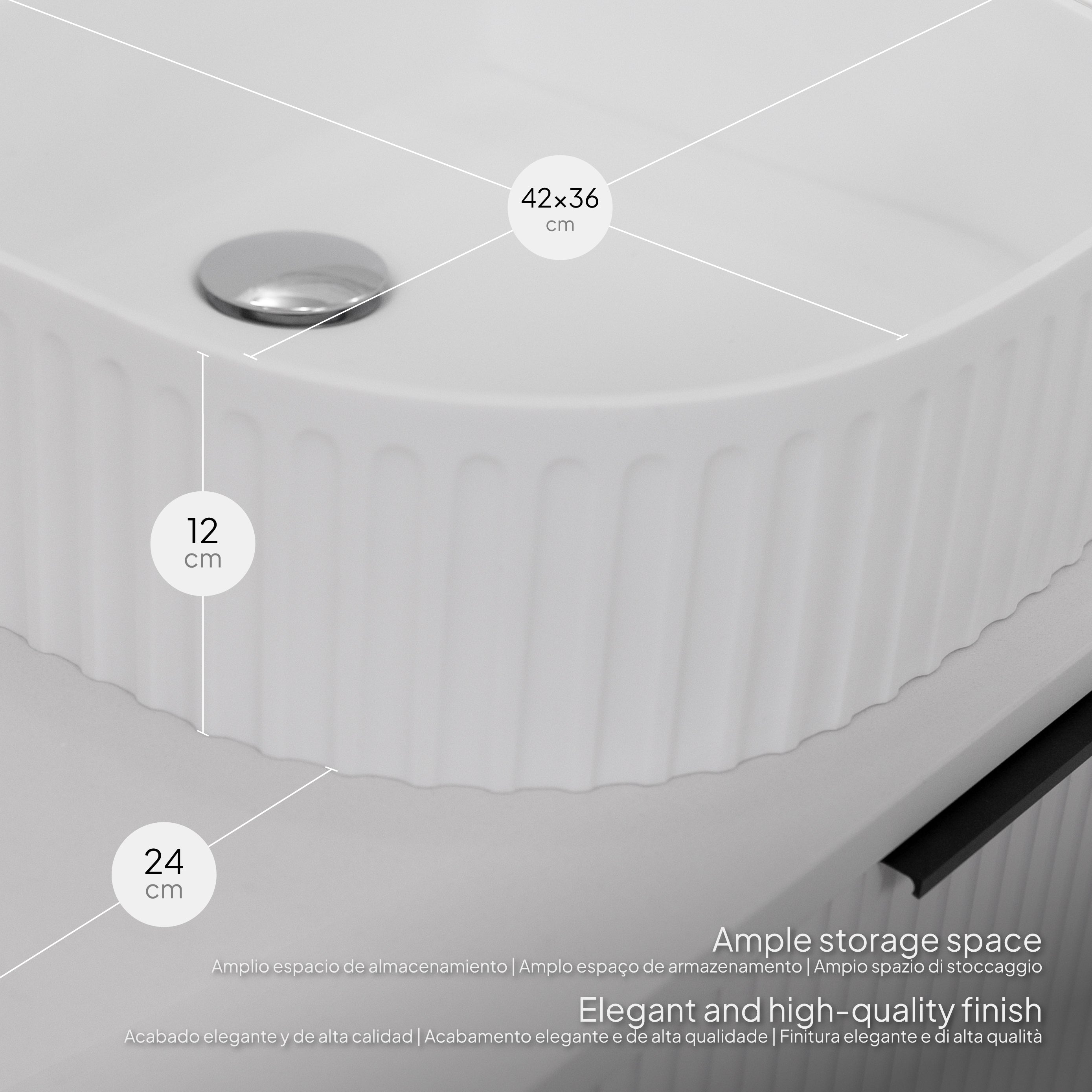 Maia - Mueble de lavabo suspendido con cajones soft-close | 90 cm | Blanco acanalado