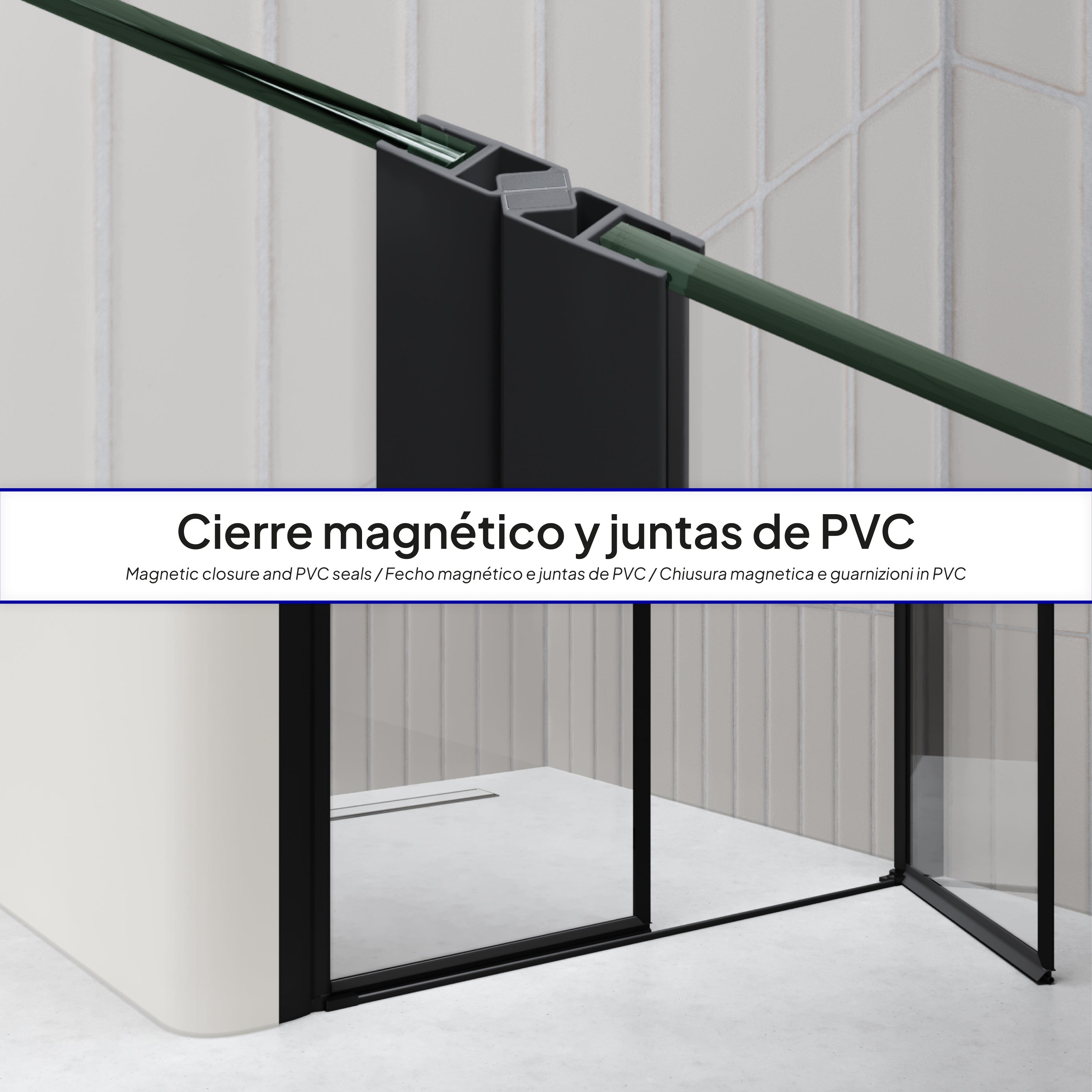 LIMA - Frontal de ducha en vidrio templado transparente de 6 mm, puertas batientes y perfiles negros