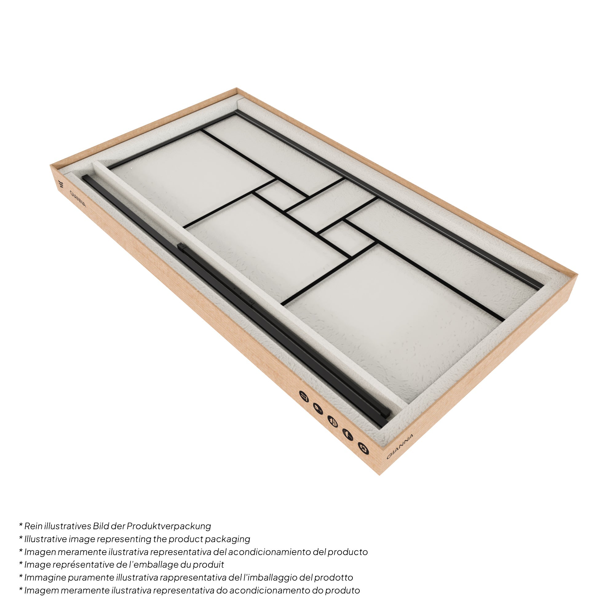 GIANNA - Panel de Ducha Walk-In en Vidrio Templado con Bloques, Perfil Negro y Barra Estabilizadora