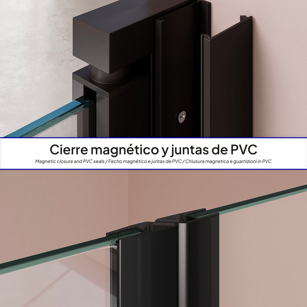 LARA - Frontal de duche em vidro temperado de 6 mm, portas batentes e perfis pretos