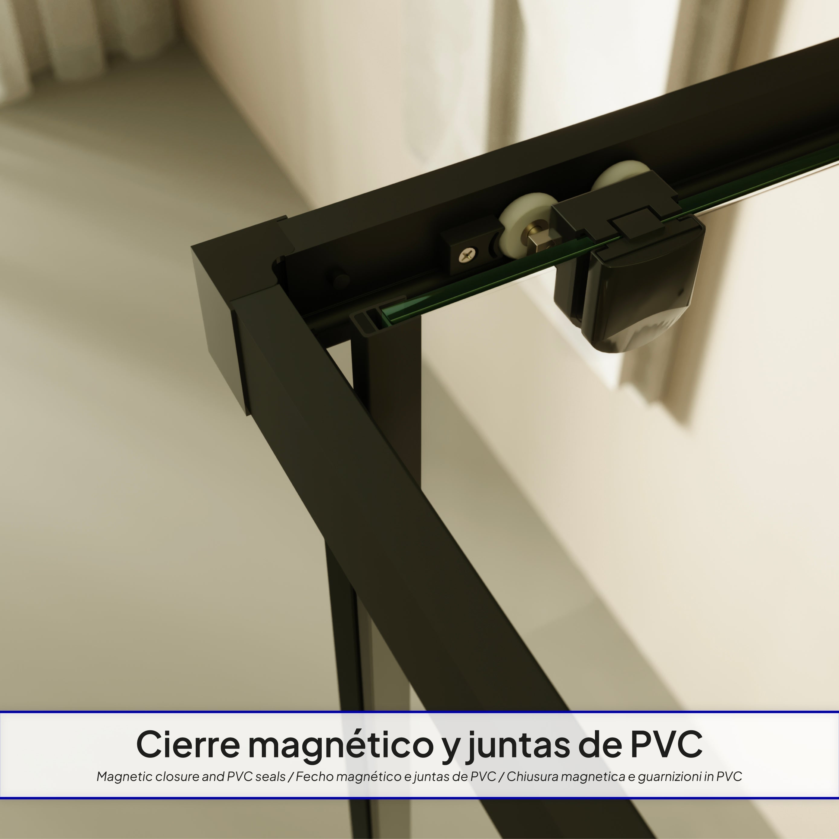 DORA - Cabine de duche com portas de correr em vidro temperado e com perfis em preto