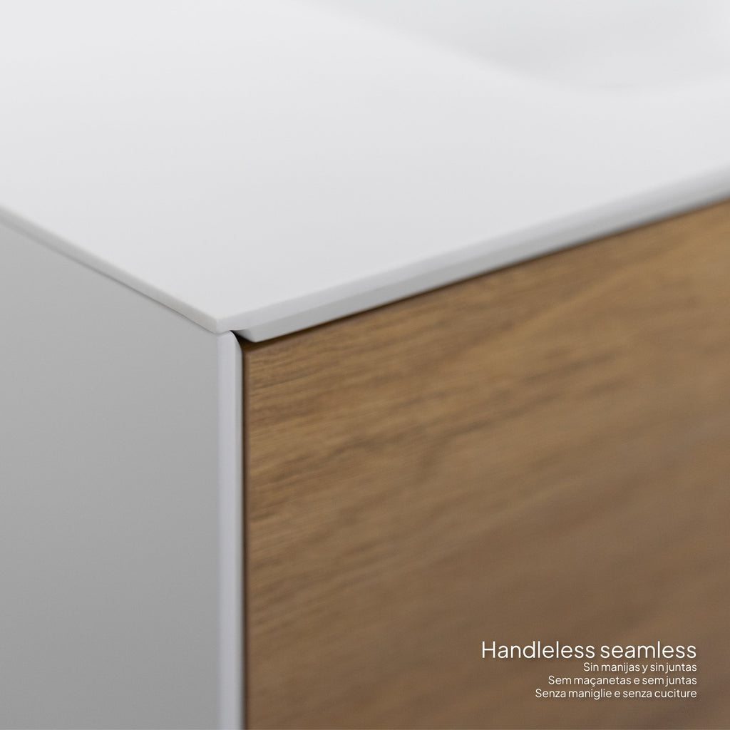 Hebe - Mueble de lavabo suspendido 90 cm blanco mate/roble con soft-close