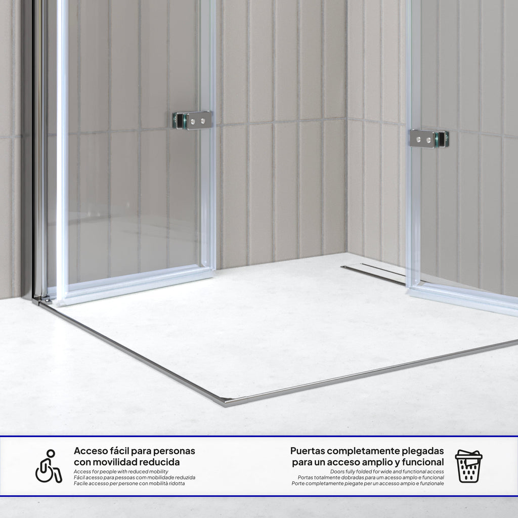 EMMA - Cabine de duche com vidro transparente 6mm - Portas articuladas e perfis em Inox