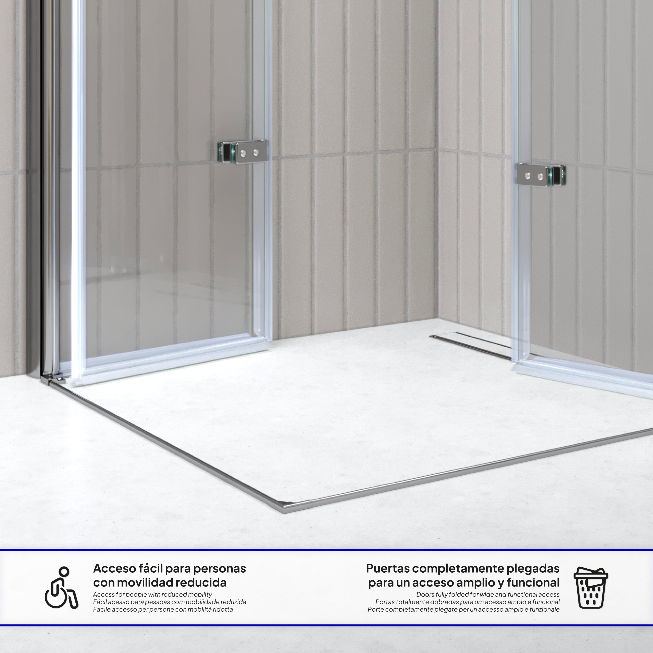 EMMA - Cabine de duche com vidro transparente 6mm - Portas articuladas e perfis em Inox