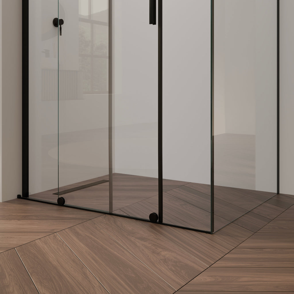 NADINE - Cabina doccia con porta scorrevole in vetro temperato da 8 mm e profili neri