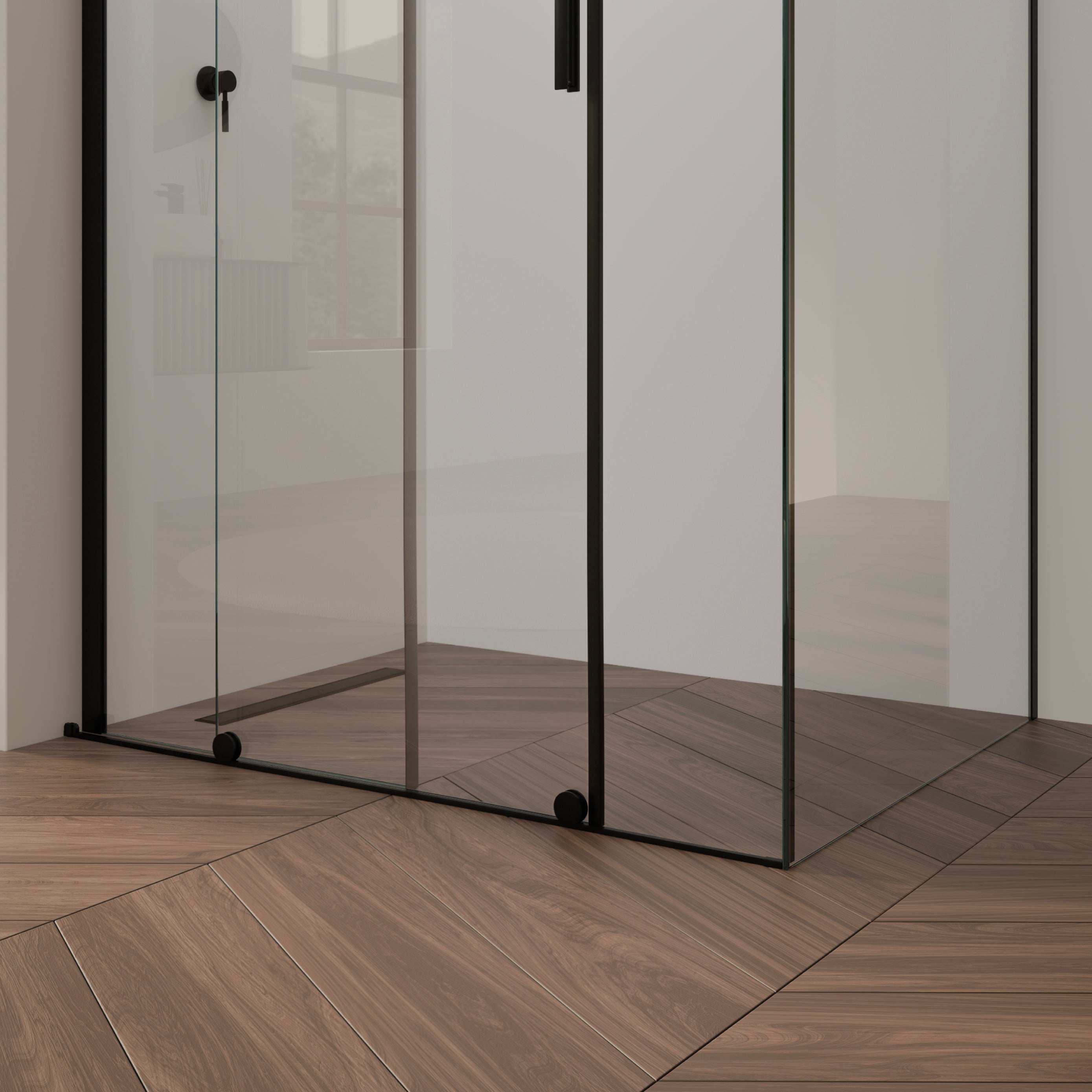 NADINE - Cabina doccia con porta scorrevole in vetro temperato da 8 mm e profili neri