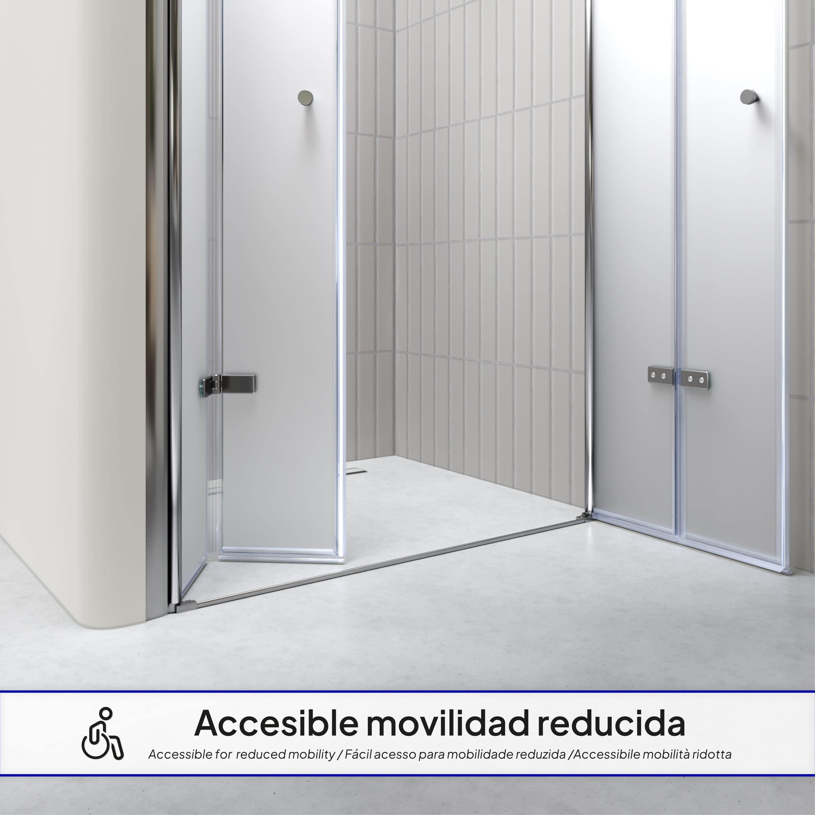 LENA - Frontal de ducha con puertas plegables en vidrio templado esmerilado