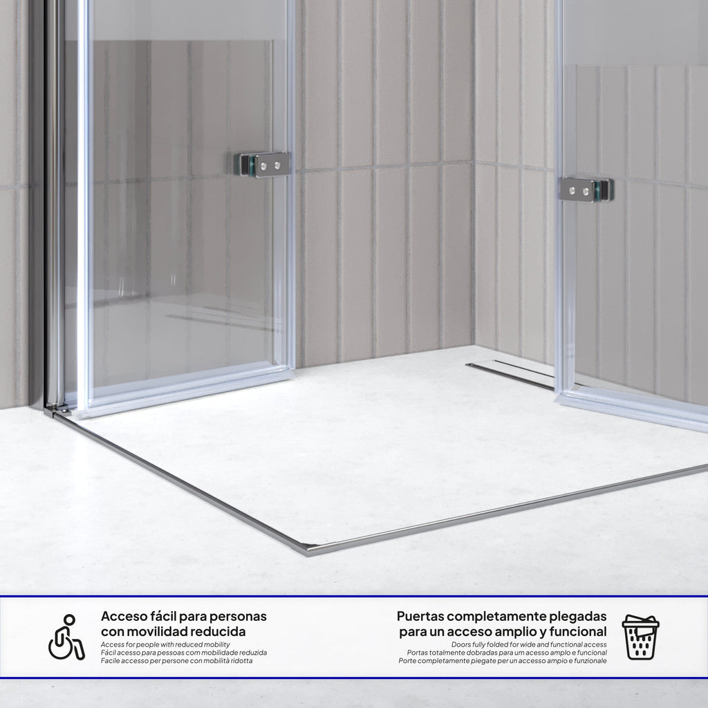EMMA - Cabine de duche com vidro meio fosco 6mm - Portas articuladas e perfis em Inox
