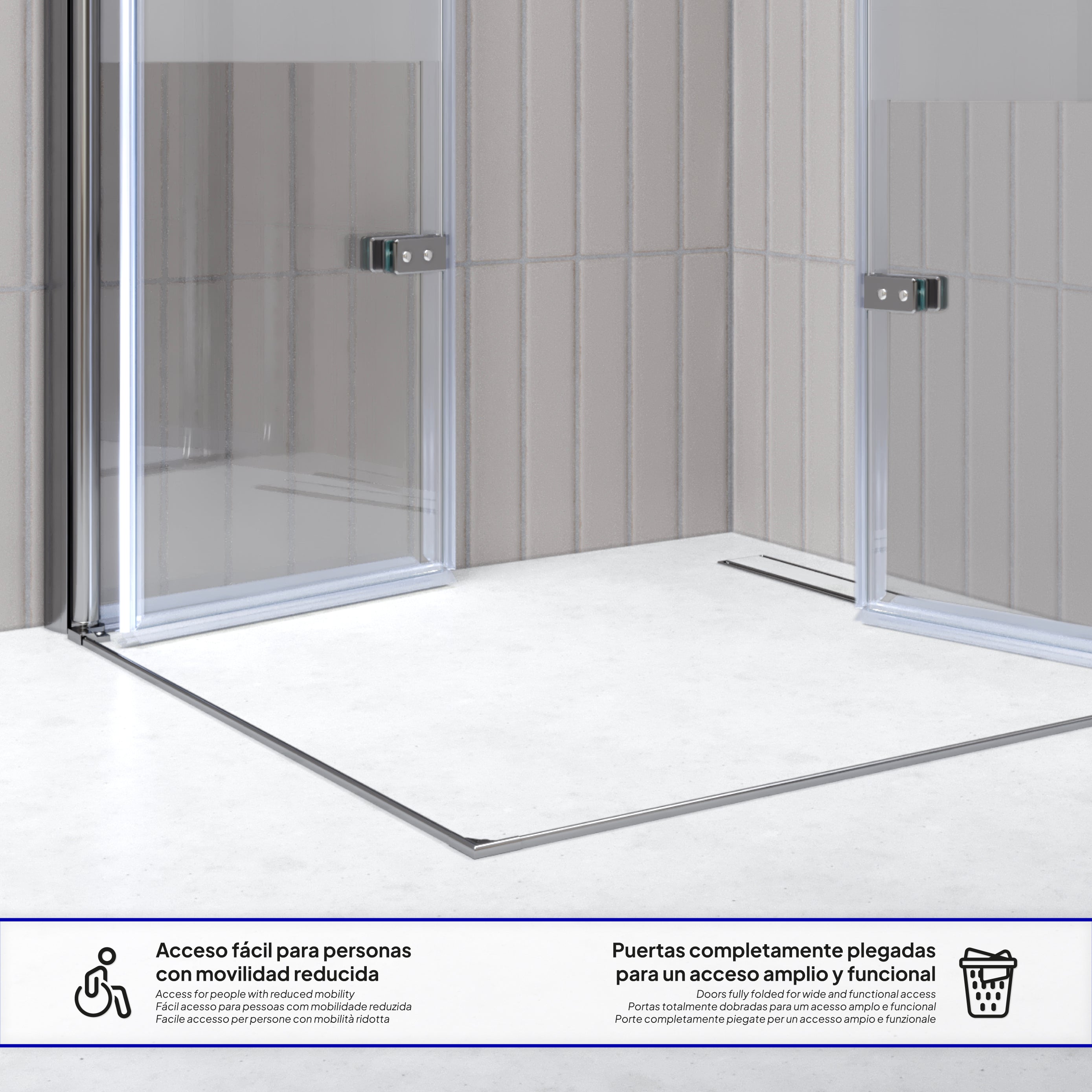 EMMA - Cabine de duche com vidro meio fosco 6mm - Portas articuladas e perfis em Inox