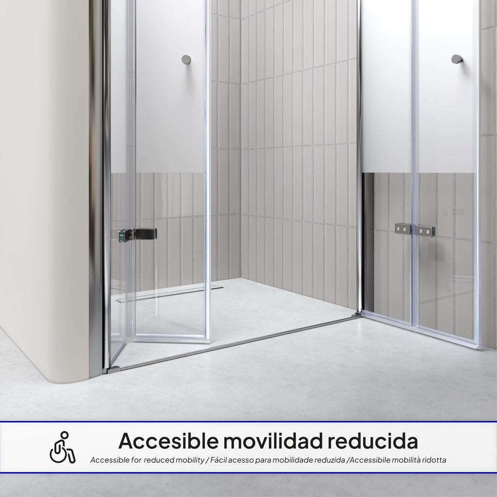 LENA - Frontal de ducha con puertas plegables en vidrio templado parcialmente esmerilado