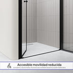 LIMA - Frontal de ducha en vidrio templado transparente de 6 mm, puertas batientes y perfiles negros
