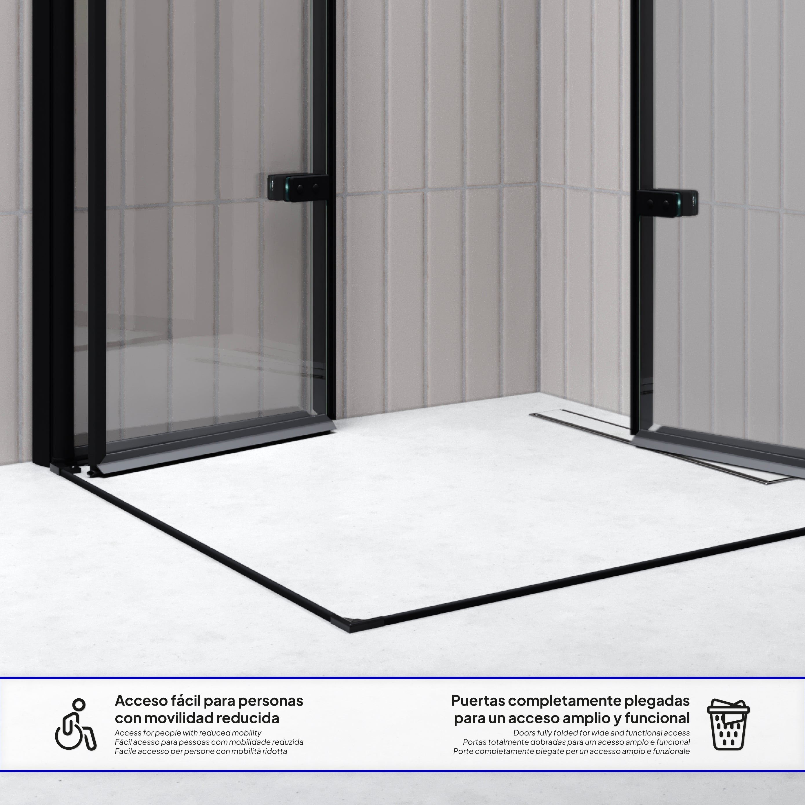 EMMA - Cabina doccia con vetro trasparente 6 mm - Porte articolate e profili neri