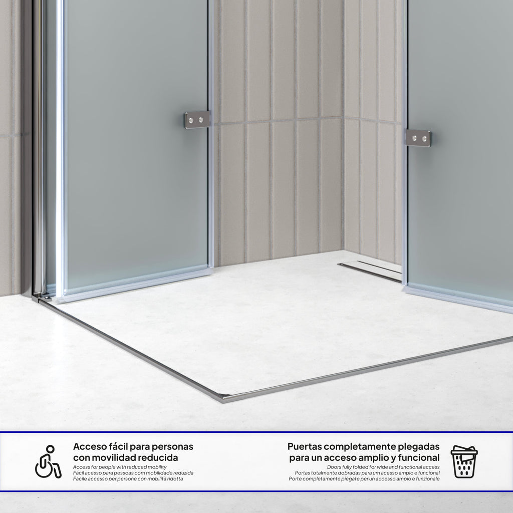 EMMA - Cabine de Duche com vidro fosco 6mm - Portas articuladas e perfis em inox