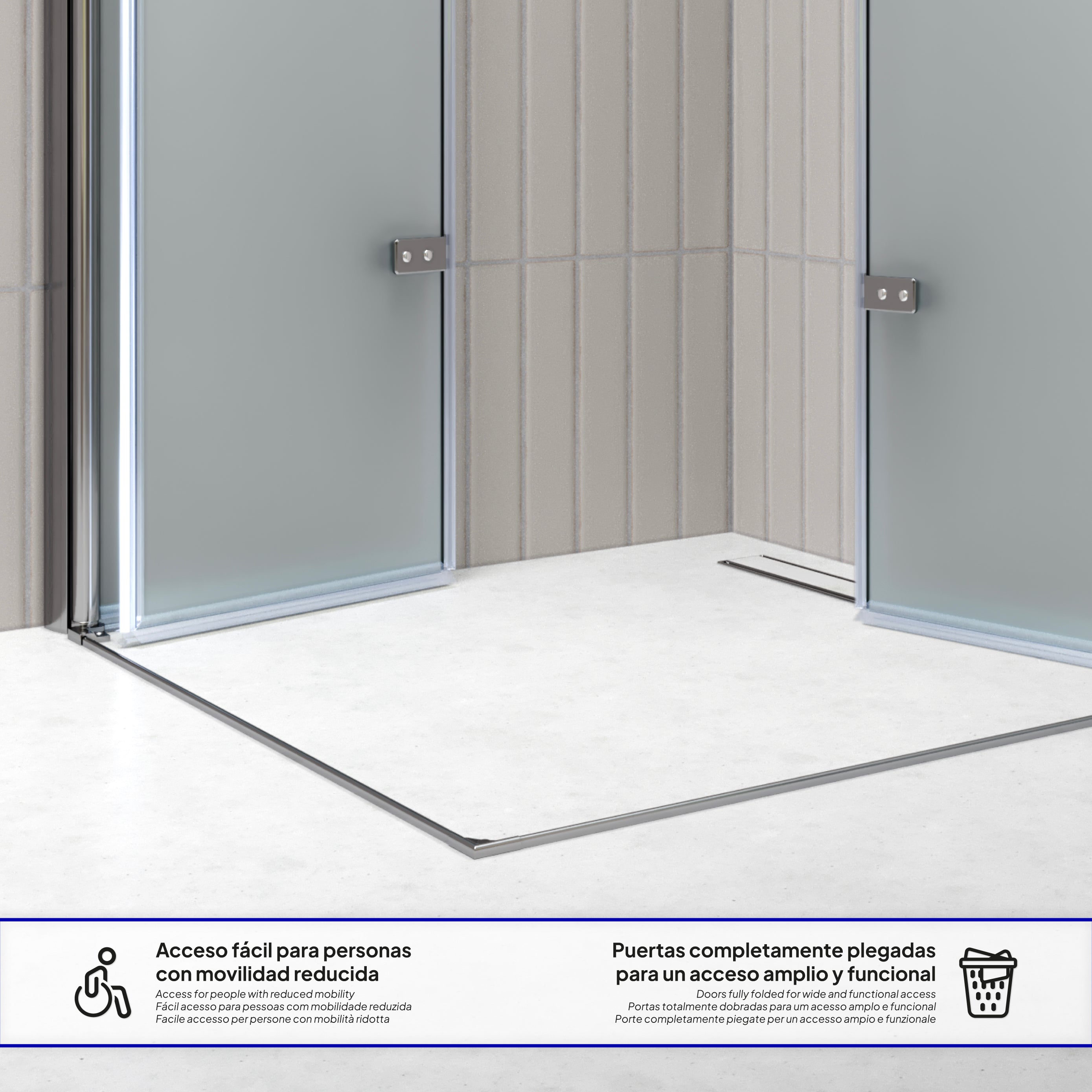 EMMA - Cabine de Duche com vidro fosco 6mm - Portas articuladas e perfis em inox