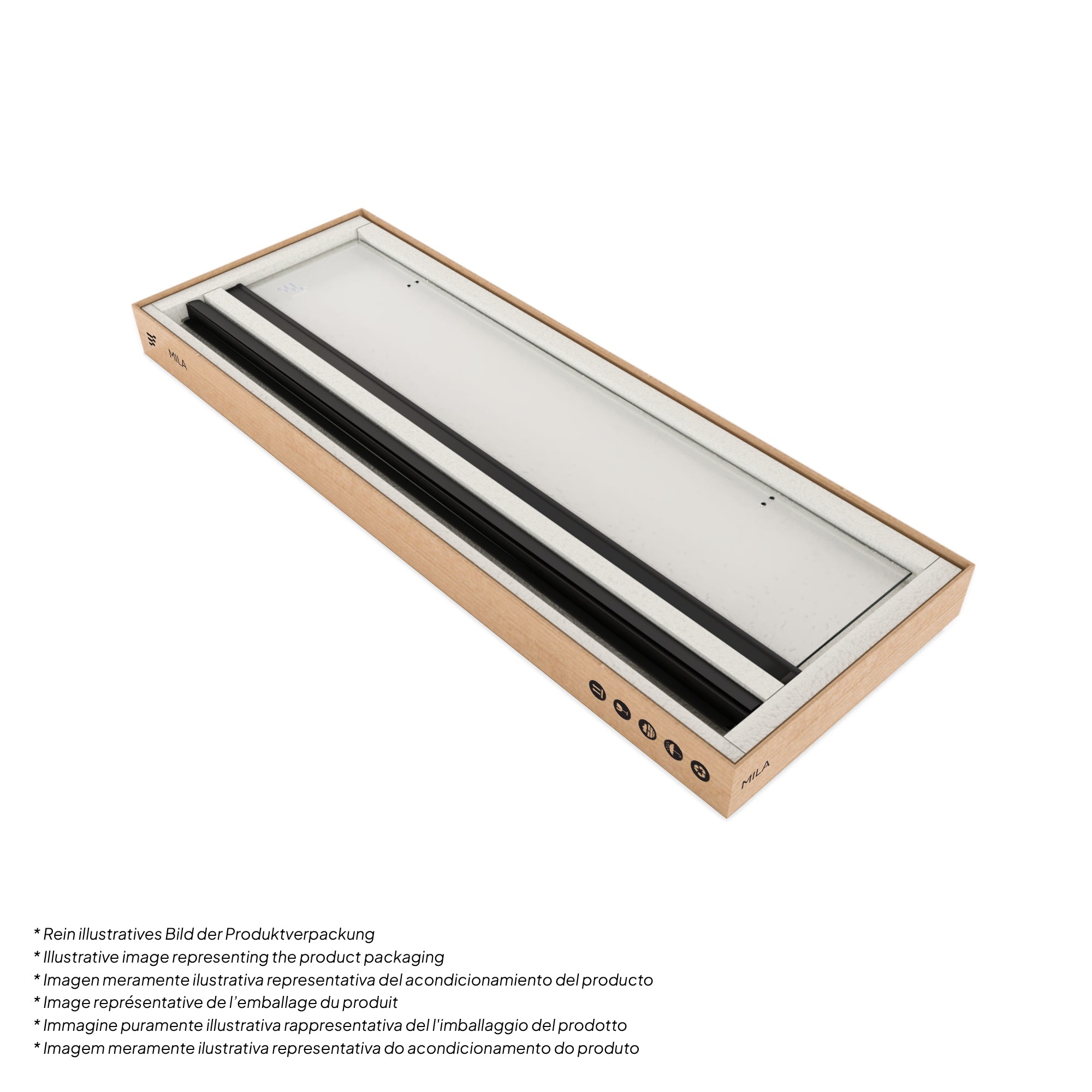 MILA - Puerta plegable en vidrio templado de 6 mm con perfiles negros - Varios tamaños