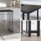 GAVIN - Mesa de bar 110x50 cm, altura 105 cm, con 2 estantes y portacopas, estructura de acero, estilo industrial, negro