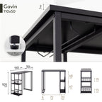 GAVIN - Mesa de bar 110x50 cm, altura 105 cm, con 2 estantes y portacopas, estructura de acero, estilo industrial, negro
