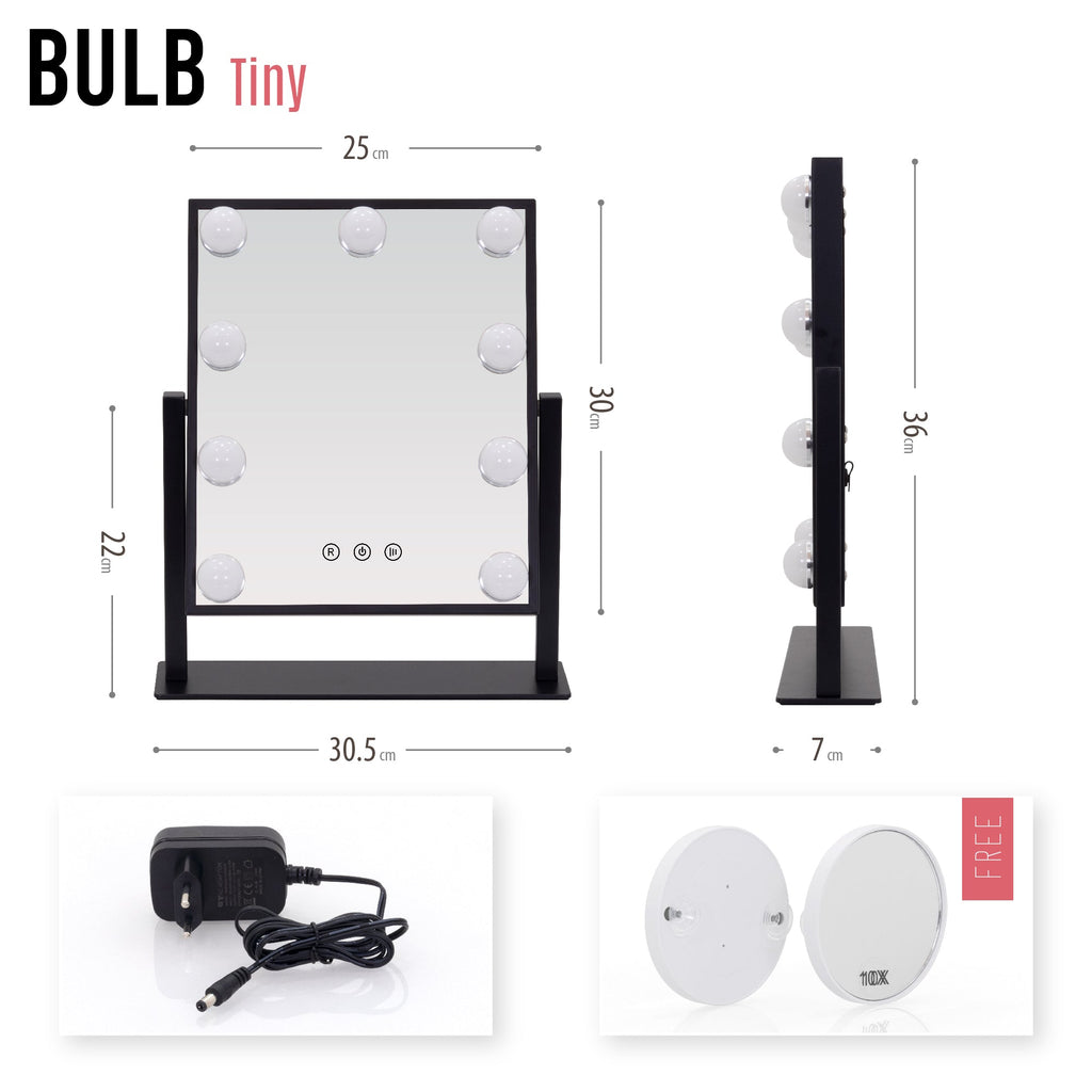 BULB TINY - Specchio da trucco con 9 lampadine LED