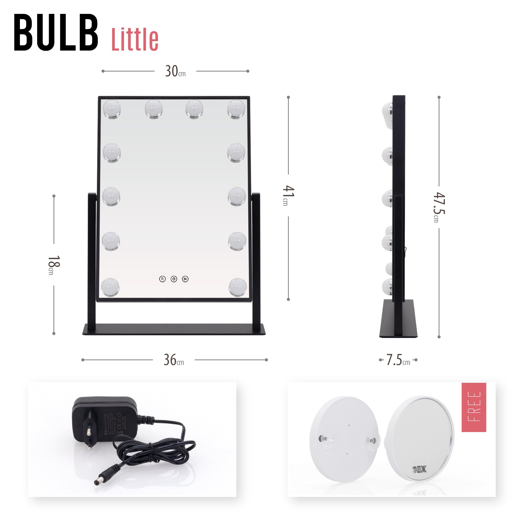 BULB LITTLE - Specchio da trucco con 12 lampadine LED
