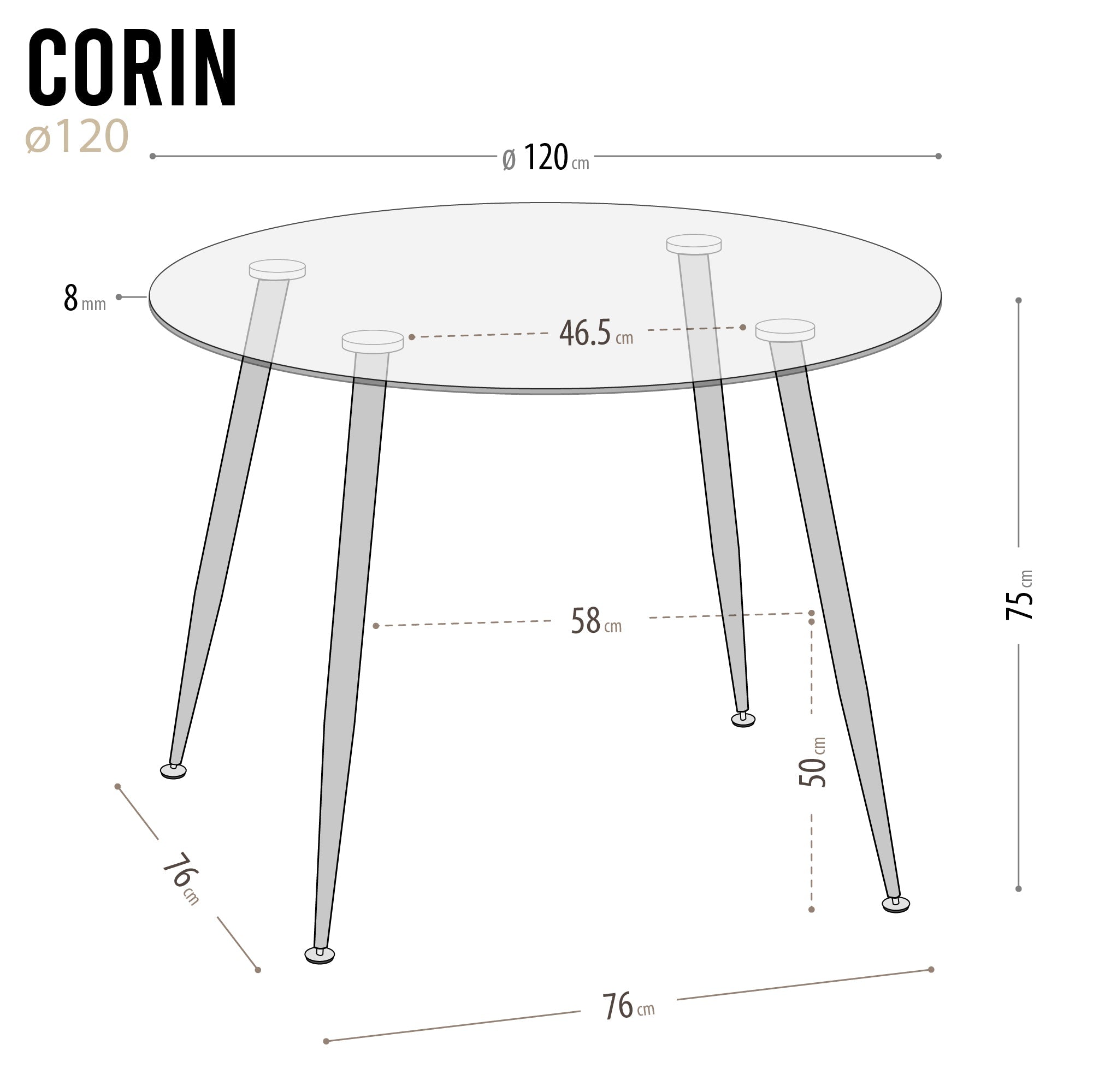 Conjunto de Mesa Corin con 4 Sillas Romantic/Shirley, Estructura Metálica y Tablero de Vidrio Templado
