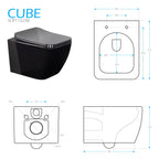 CUBE - Sanita suspensa preta sem aro interno - tampa de fecho suave incluída