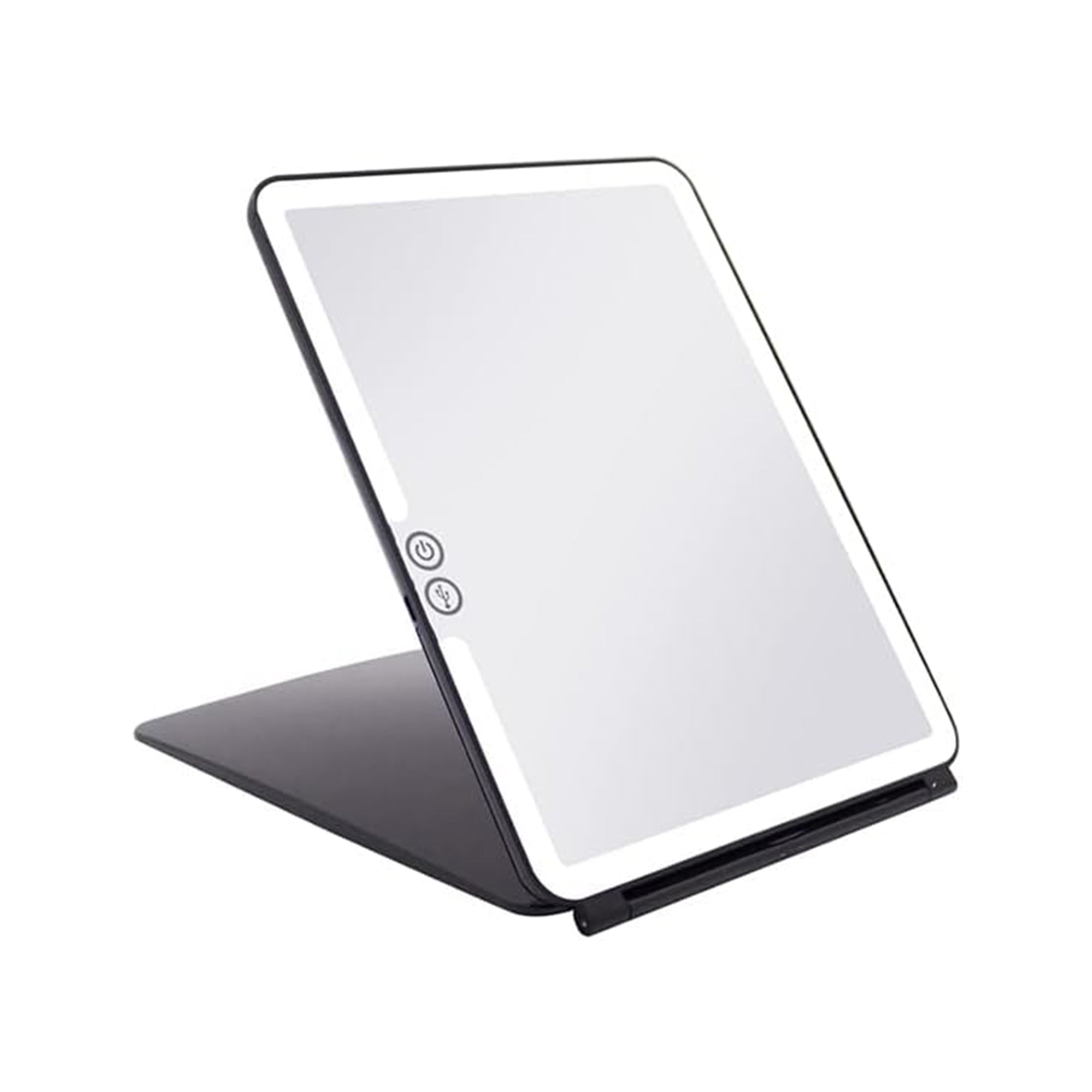 Specchio da trucco con luce LED, specchio portatile tipo tablet con illuminazione a 3 colori, luce regolabile, supporto regolabile, doppia alimentazione e controllo touch