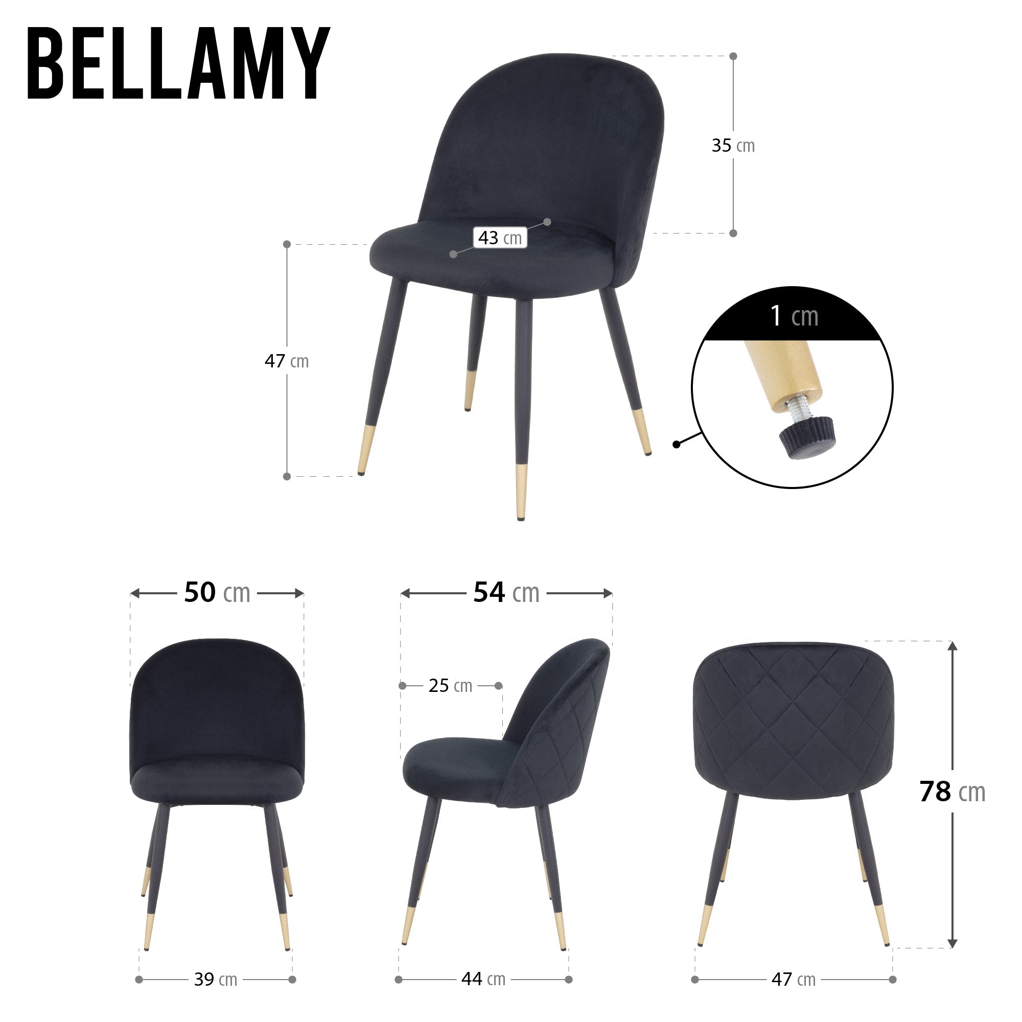 BELLAMY - Set di 2 sedie da pranzo in tessuto velluto