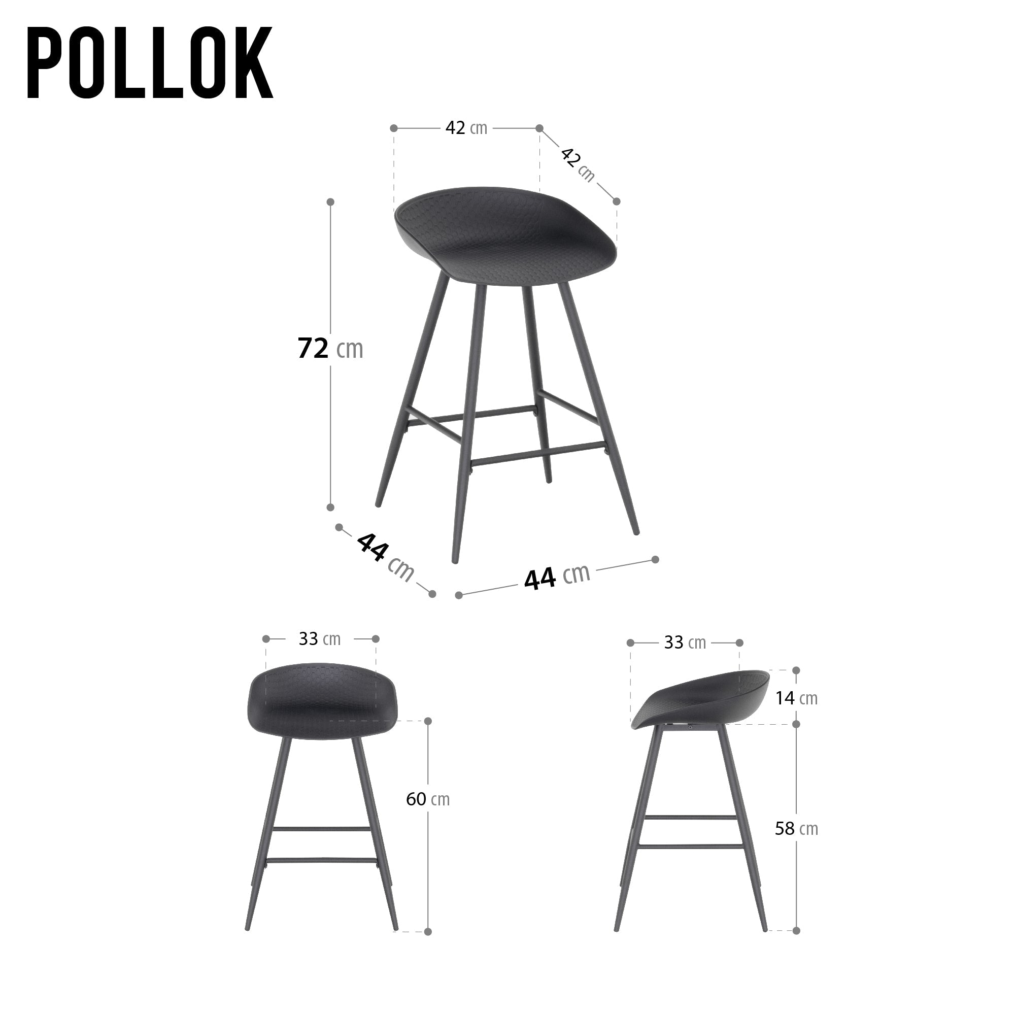 POLLOK - Conjunto de 4 Bancos Altos