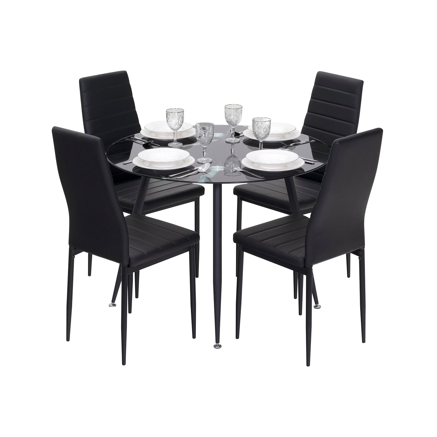 Conjunto de Mesa Corin com 4 Cadeiras Romantic/Shirley, Estrutura Metálica e Tampo em Vidro Temperado