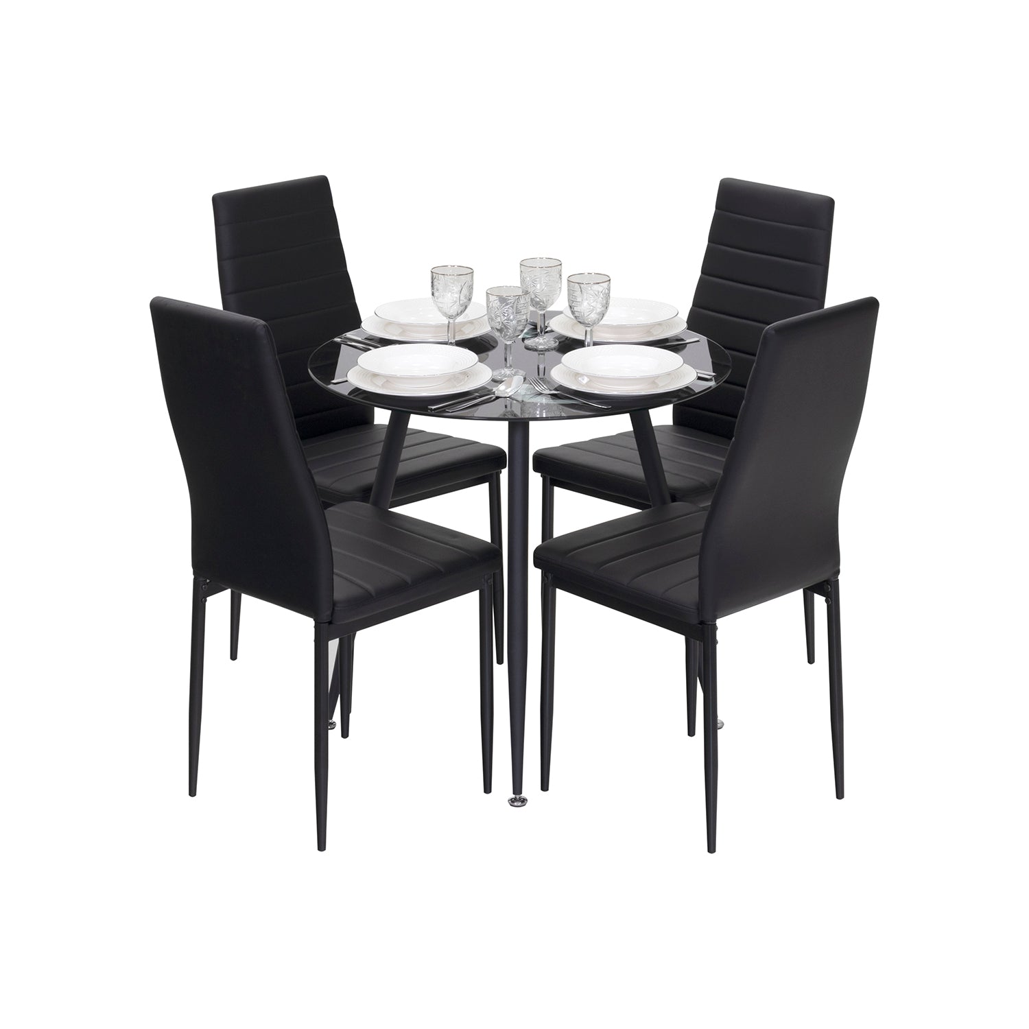 Conjunto de Mesa Corin com 4 Cadeiras Romantic/Shirley, Estrutura Metálica e Tampo em Vidro Temperado