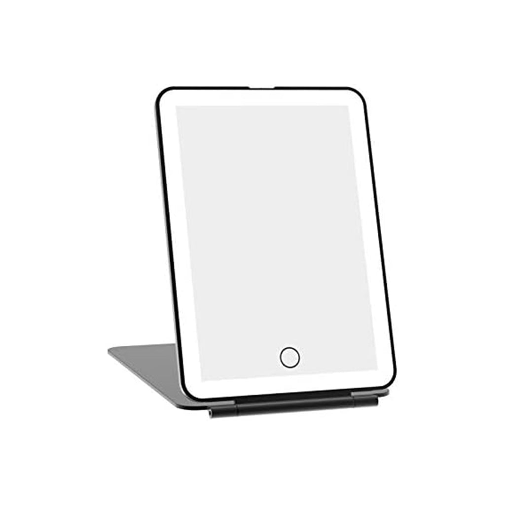 Specchio da trucco con luce LED, specchio portatile tipo tablet con illuminazione a 3 colori, luce regolabile, supporto regolabile, doppia alimentazione e controllo touch