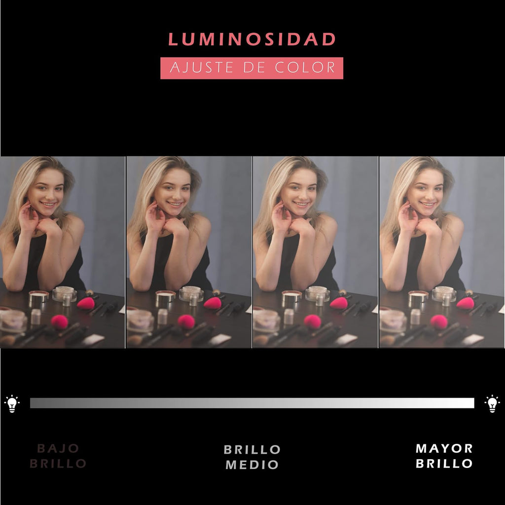 Specchio da trucco con luce LED, specchio portatile tipo tablet con illuminazione a 3 colori, luce regolabile, supporto regolabile, doppia alimentazione e controllo touch